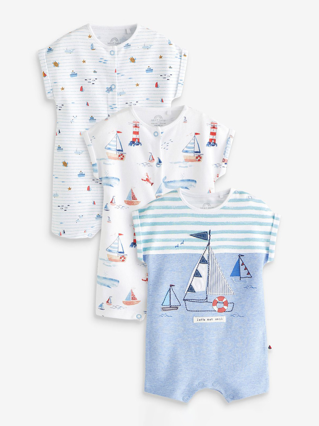 

NEXT Infant Girls Pack of 3 Printed Pure Cotton Rompers, White