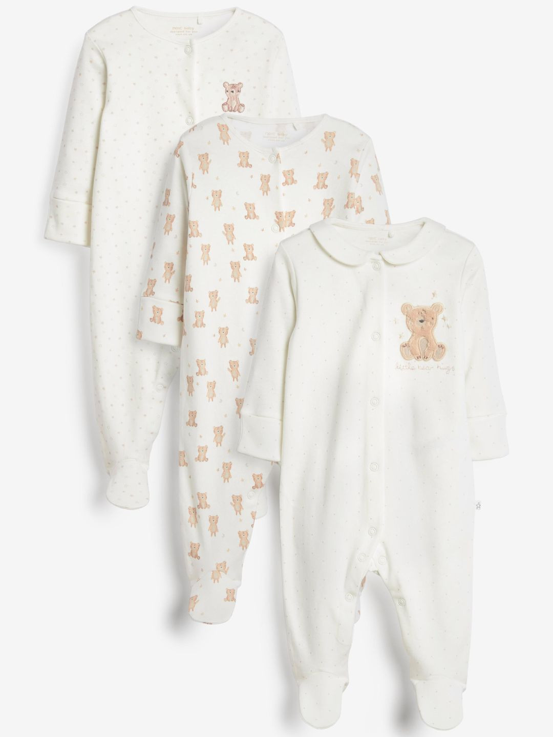 

NEXT Infants Printed Pure Cotton Pack of 3 Sleepsuits, White