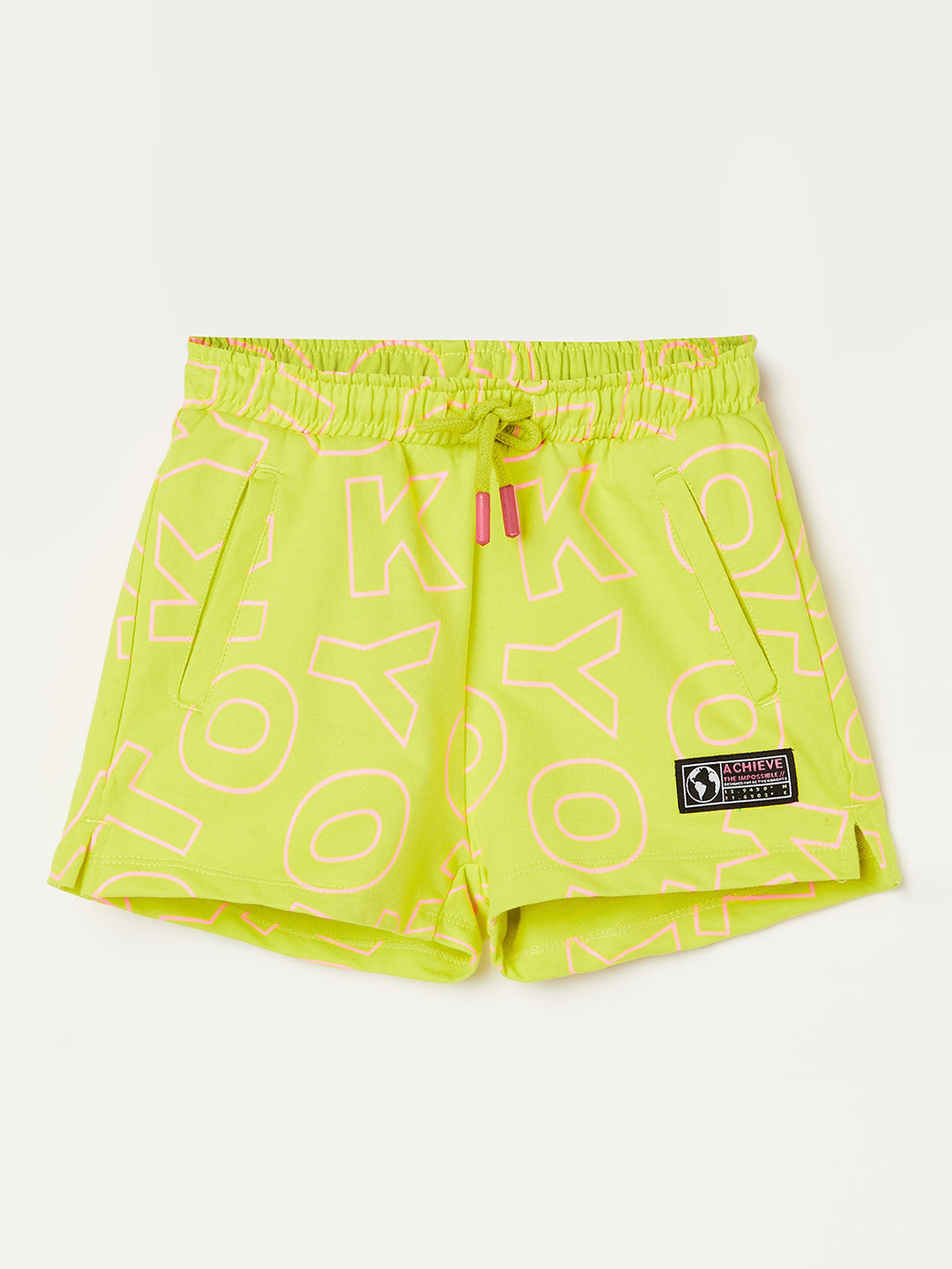 

Fame Forever by Lifestyle Girls Typography Printed Cotton Shorts, Lime green