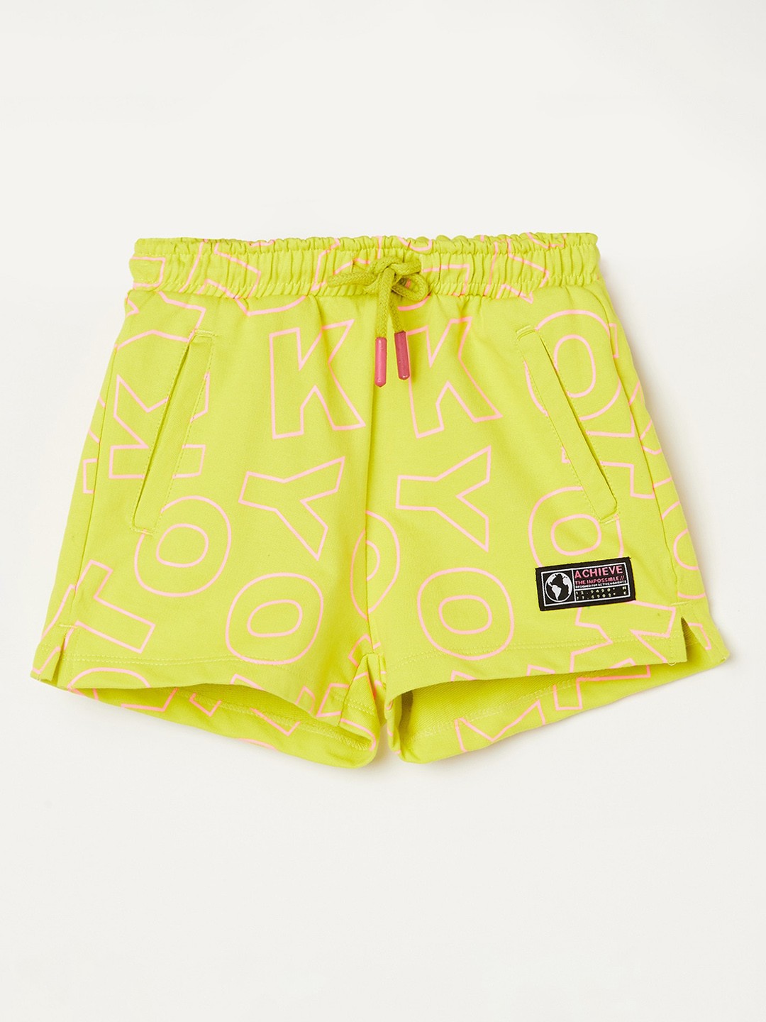 

Fame Forever by Lifestyle Girls Typography Printed Mid Rise Pure Cotton Regular Shorts, Lime green
