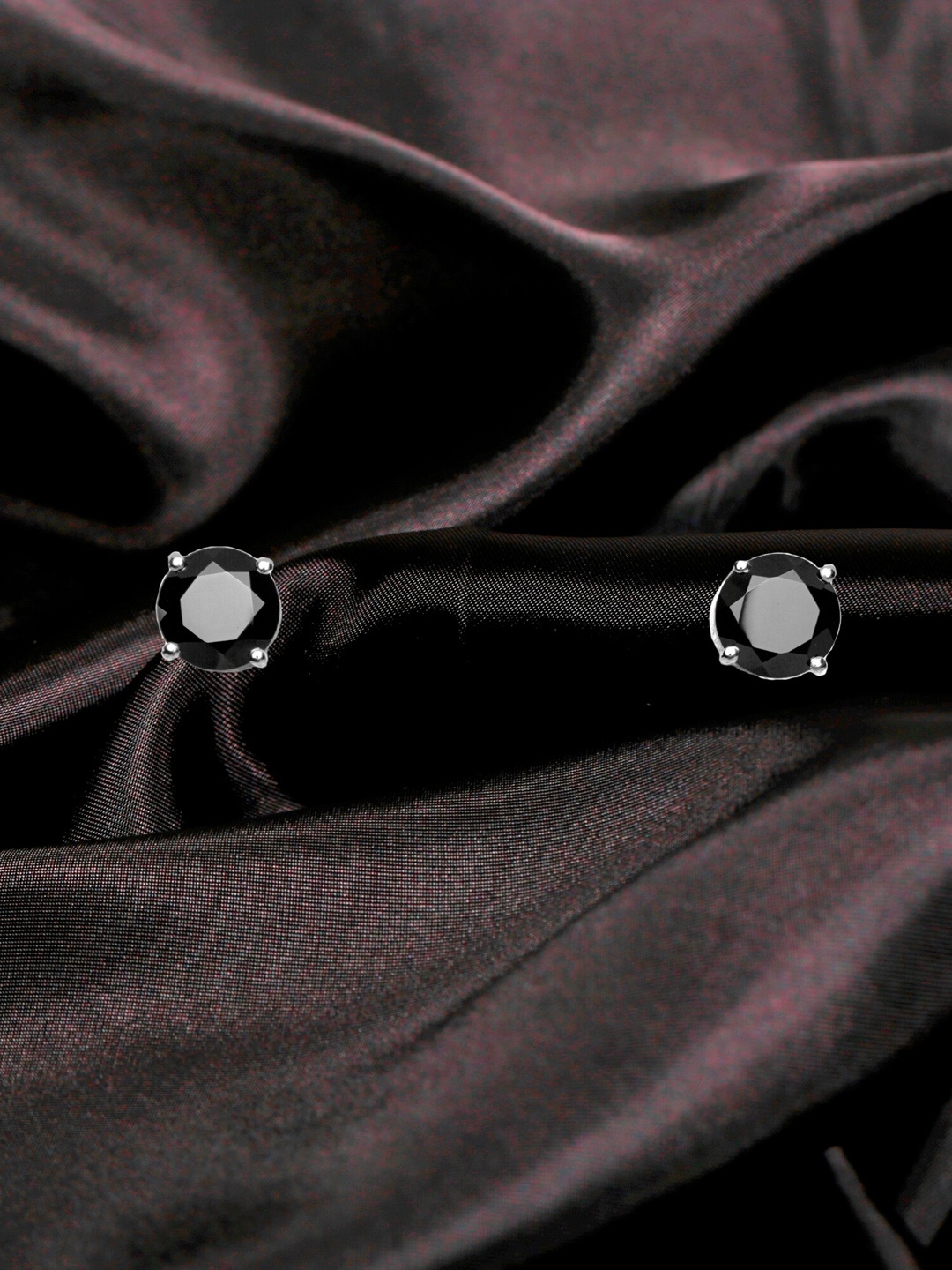 

HIFLYER JEWELS Silver Plated Contemporary Stone Studded Studs Earrings, Black