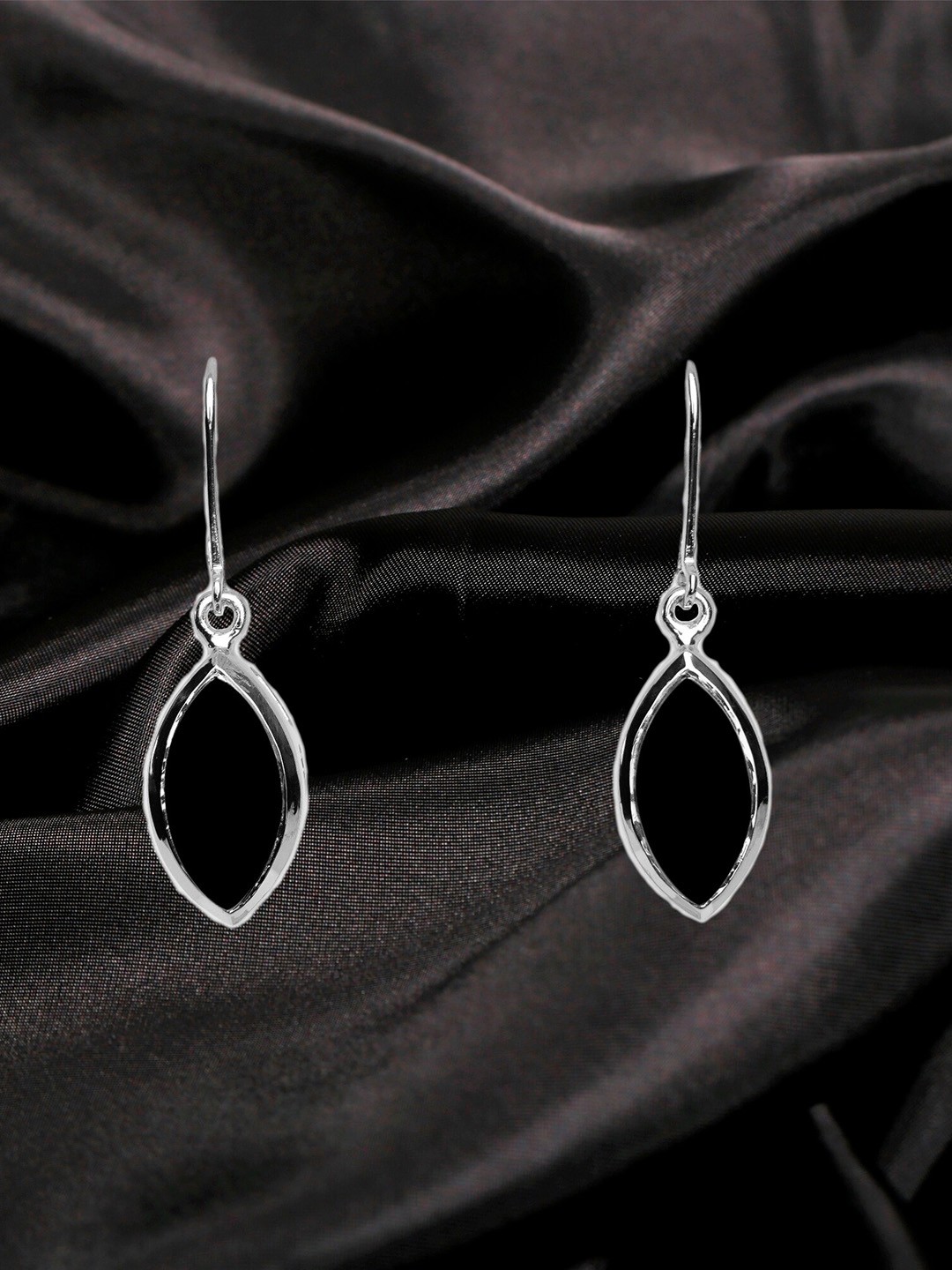 

HIFLYER JEWELS Silver Plated Contemporary Stone Studded Drop Earrings, Black