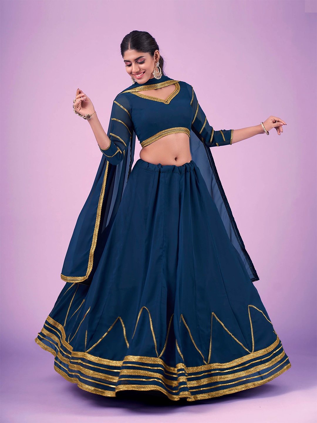 

Fusionic Semi-Stitched Lehenga & Unstitched Blouse With Dupatta, Navy blue