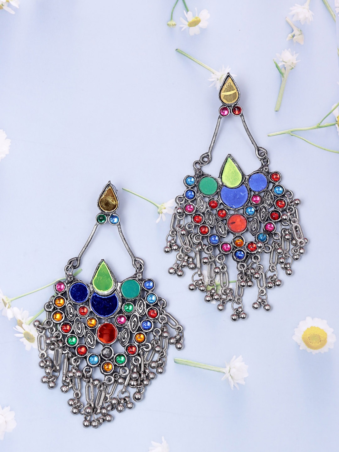 

VAGHBHATT Silver-Plated Oxidised Classic Drop Earrings