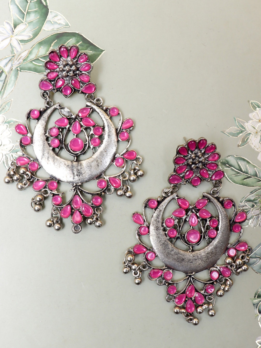 

VAGHBHATT Kundan Studded Drop Earrings, Pink