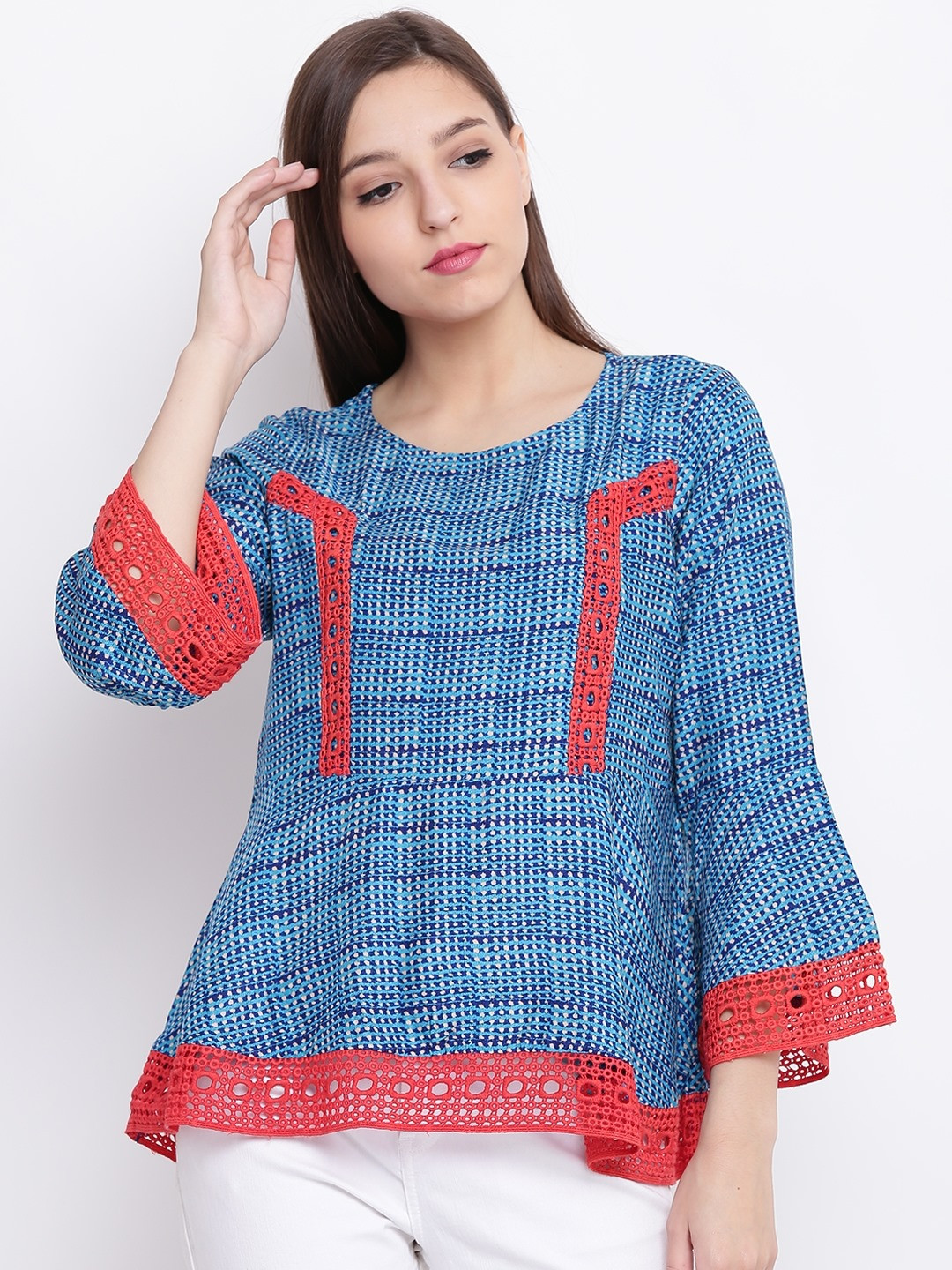 

AKKRITI BY PANTALOONS Women Blue Printed A-Line Top