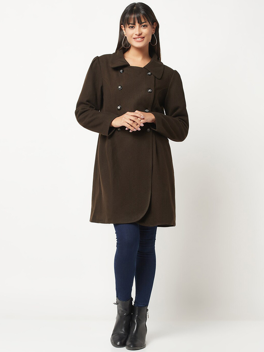 

Owncraft Women Wool Double-Breasted Overcoat, Brown