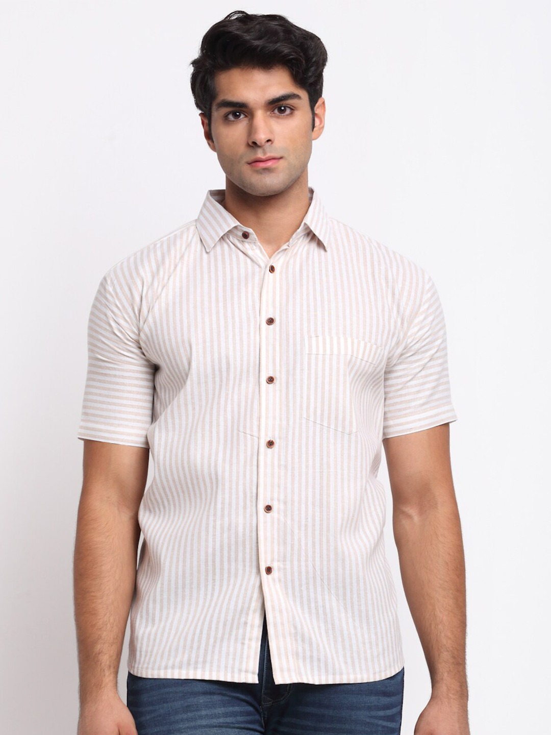

Enchanted Drapes Striped Pure Cotton Casual Shirt, White