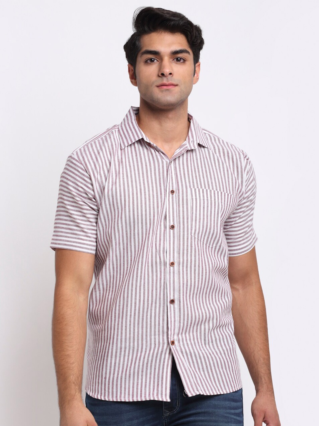 

Enchanted Drapes Vertical Stripes Striped Pure Cotton Casual Shirt, Violet