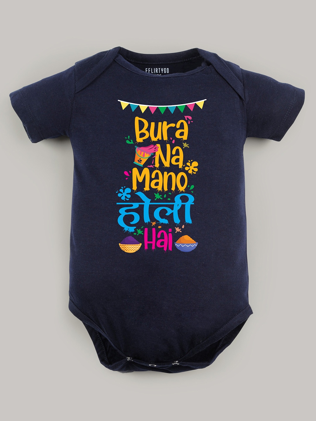 

FFLIRTYGO Infants Typography Printed Pure Cotton Bodysuit, Navy blue