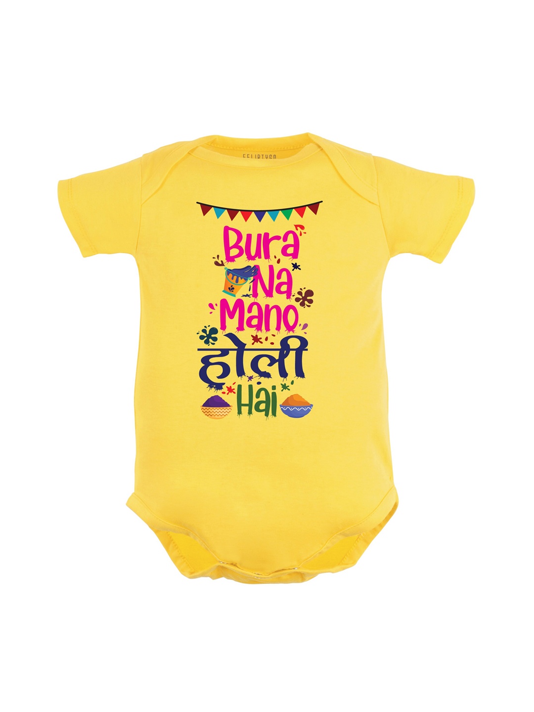 FFLIRTYGO Infants Typography Printed Pure Cotton Bodysuit, Yellow