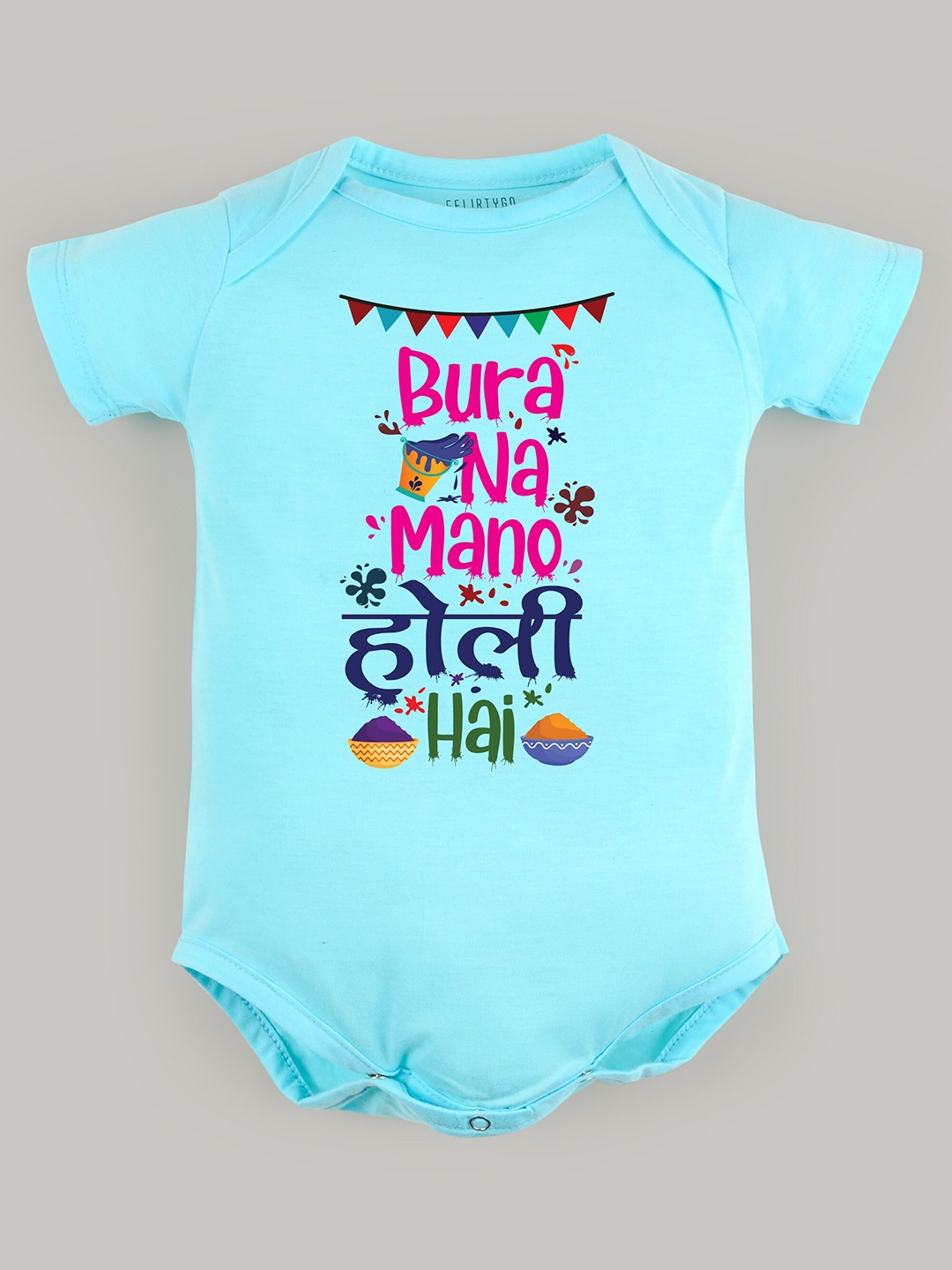 

FFLIRTYGO Infants Typography Printed Pure Cotton Bodysuit, Turquoise blue