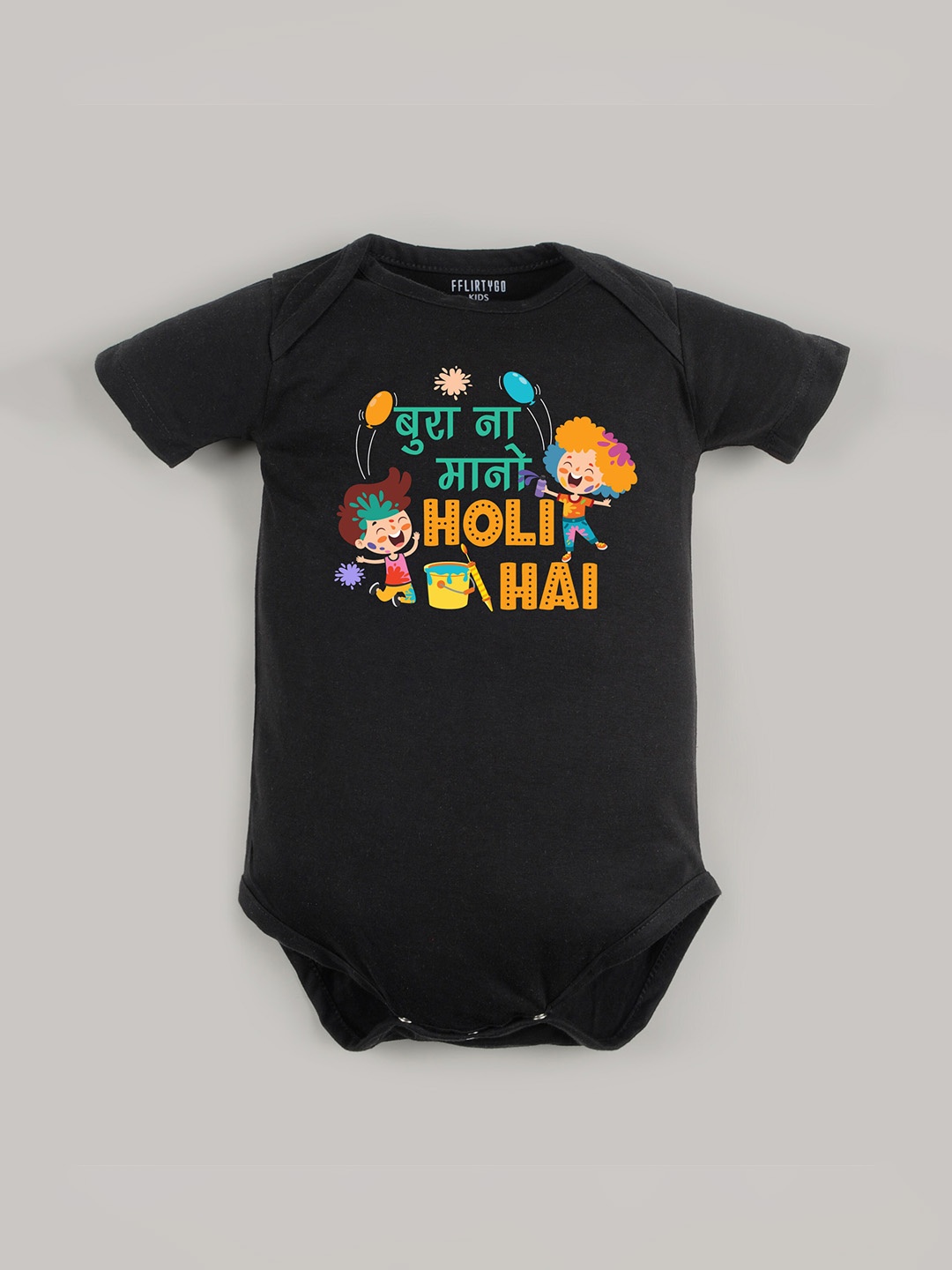 

FFLIRTYGO Kids Printed Pure Cotton Romper, Black