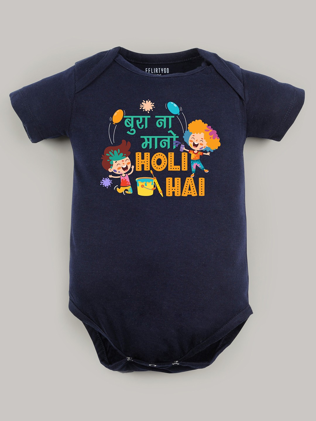 

FFLIRTYGO Kids Printed Pure Cotton Romper, Navy blue