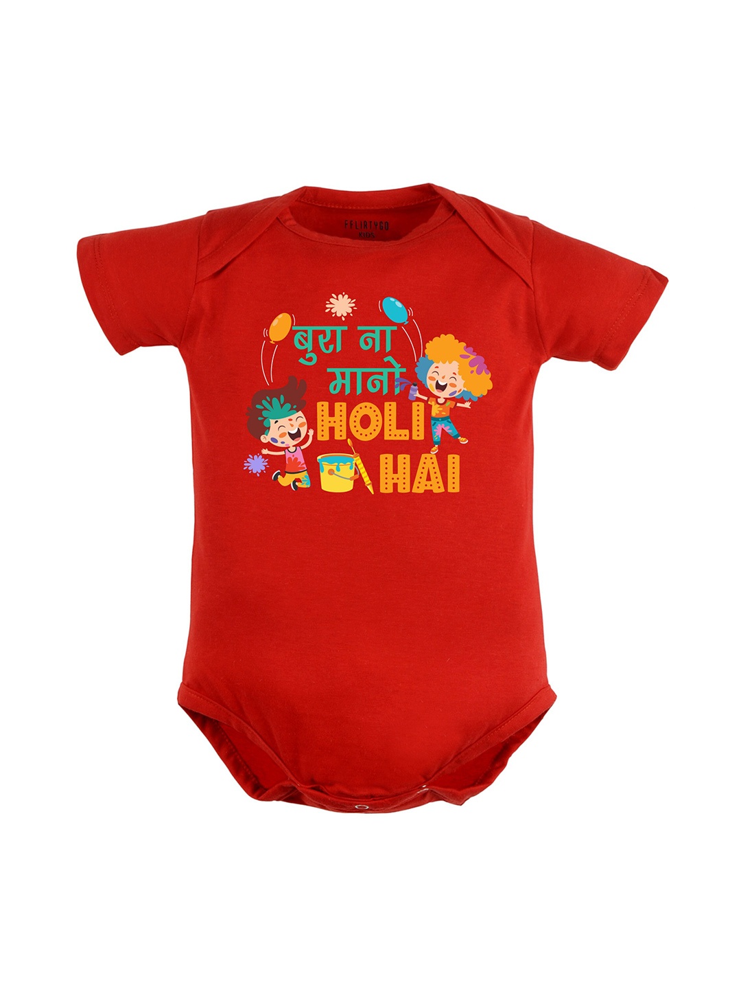 

FFLIRTYGO Infants Holi Printed Pure Cotton Bodysuit, Red