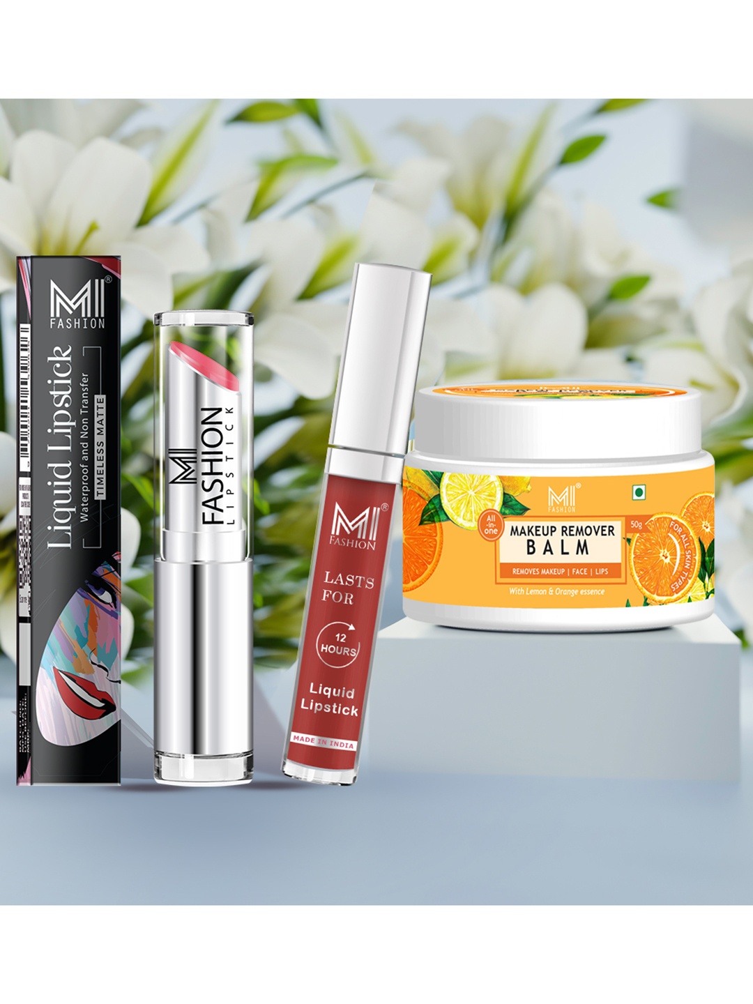 

MI FASHION Set of Creamy Matte Lipstick & Liquid Lipstick with Makeup Remover Balm, Brown