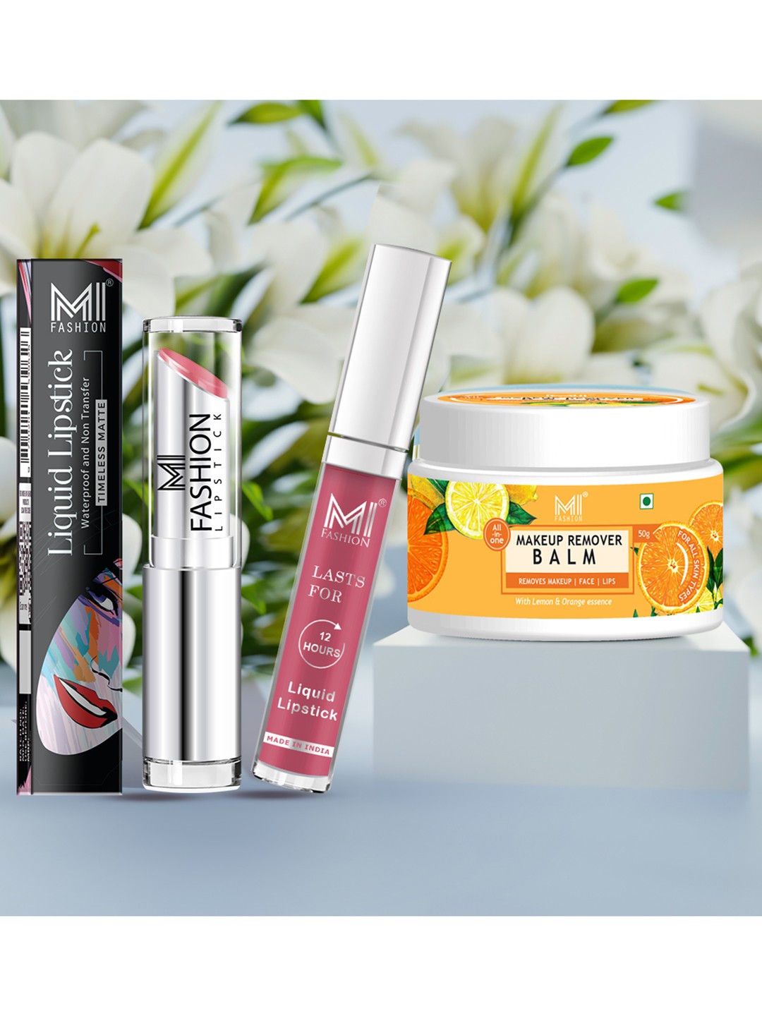 

MI FASHION Set of Creamy Matte Lipstick & Liquid Lipstick with Makeup Remover Balm, Pink