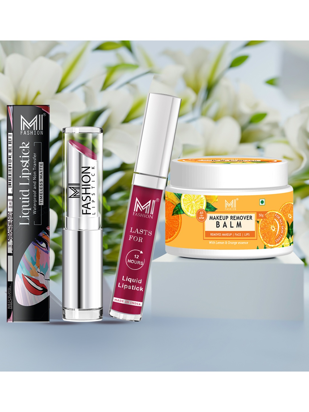 

MI FASHION Set of Creamy Matte Lipstick & Liquid Lipstick with Makeup Remover Balm, Brown