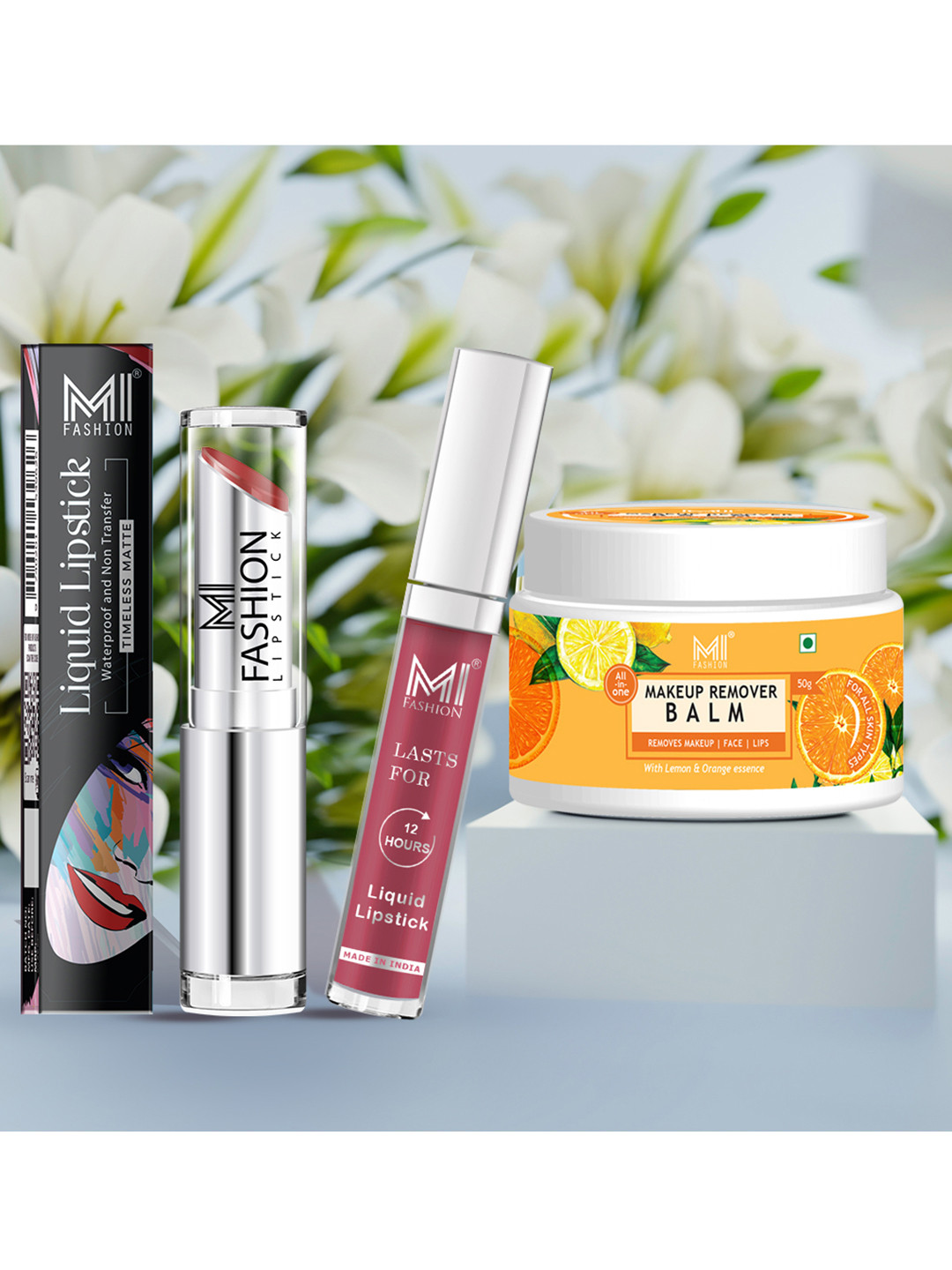 

MI FASHION Set of Creamy Matte Lipstick & Liquid Lipstick with Makeup Remover Balm, Pink