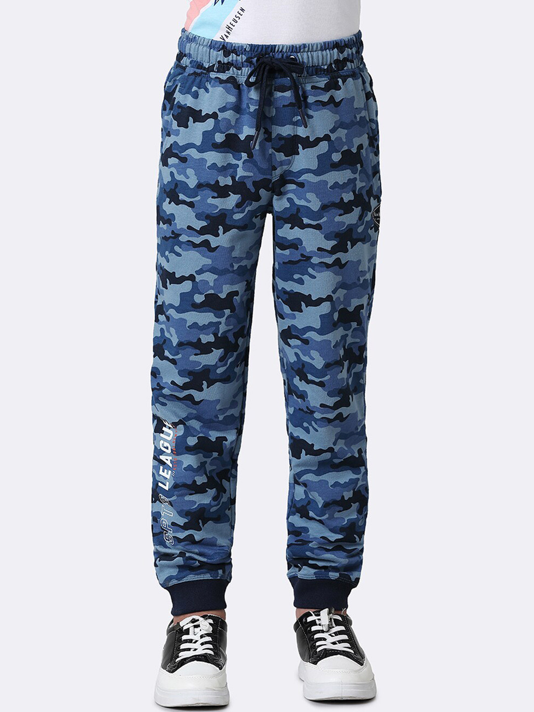 

Van Heusen Boys Camouflage Printed Mid-Rise Joggers, Blue