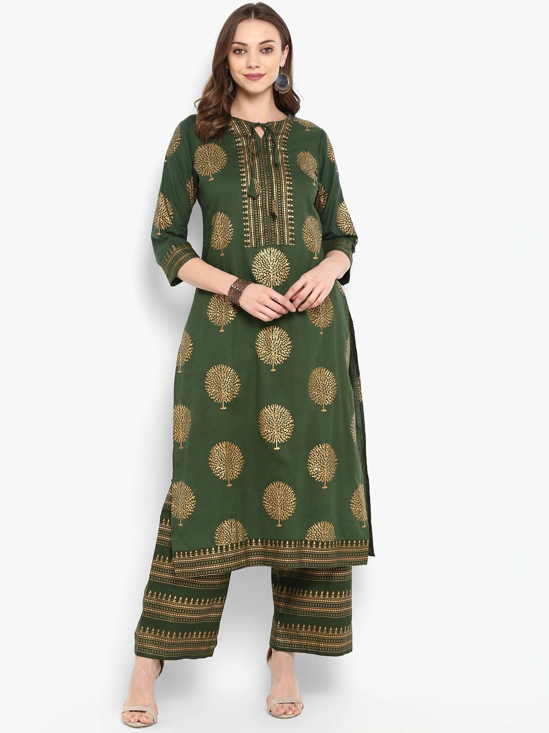 

Meeranshi Women Ethnic Motifs Printed Kurta with Palazzos, Green