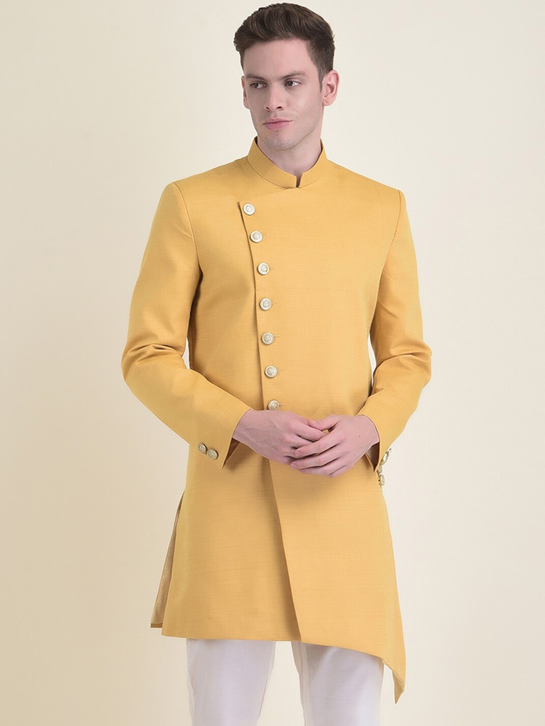 

DEYANN Men Cotton Sherwani & Trouser Set, Yellow