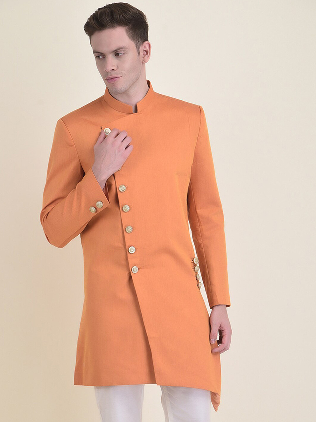 

DEYANN Cotton Sherwani With Trouser Set, Orange