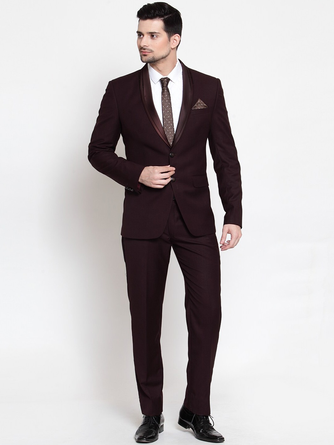 

LUXURAZI Men Slim-Fit Single-Breasted Formal Two-Piece Suit, Maroon