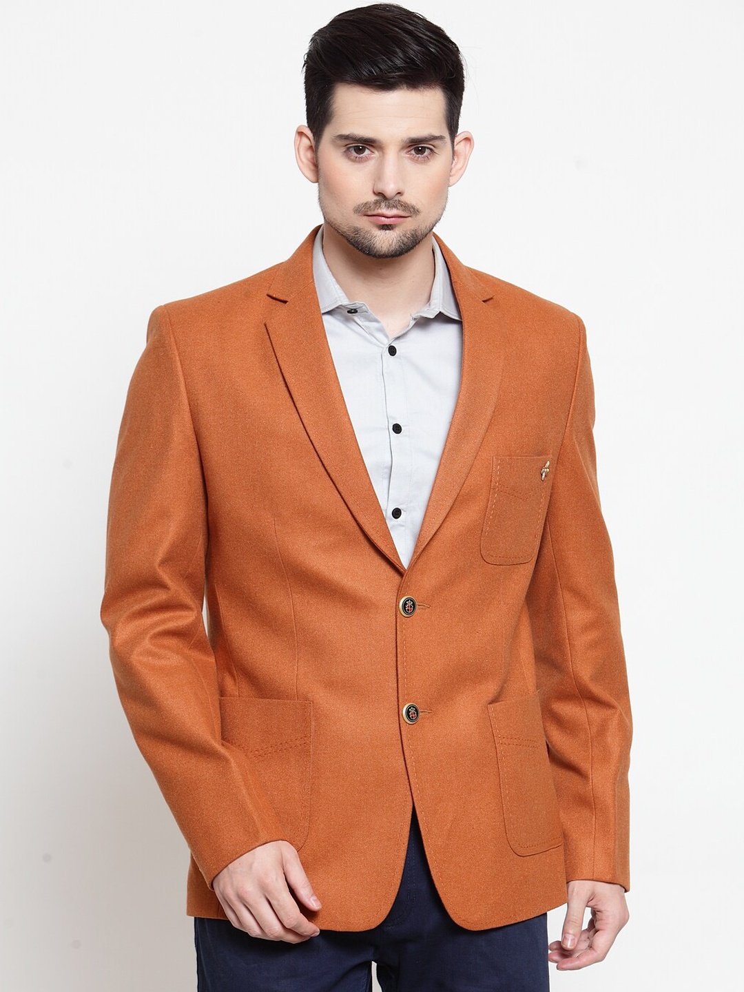 

LUXURAZI Men Slim-Fit Single-Breasted Blazer, Rust