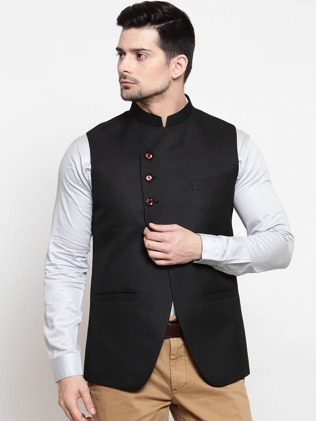 

LUXURAZI Men Woven Nehru Jacket, Black