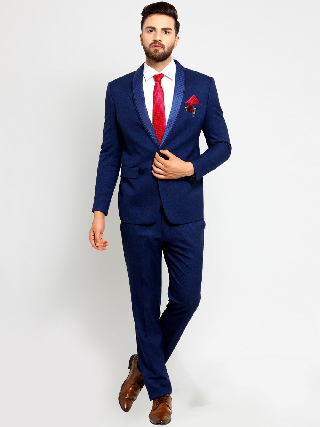 

LUXURAZI Men Single-Breasted Slim Fit 2-Piece Formal Suit, Blue