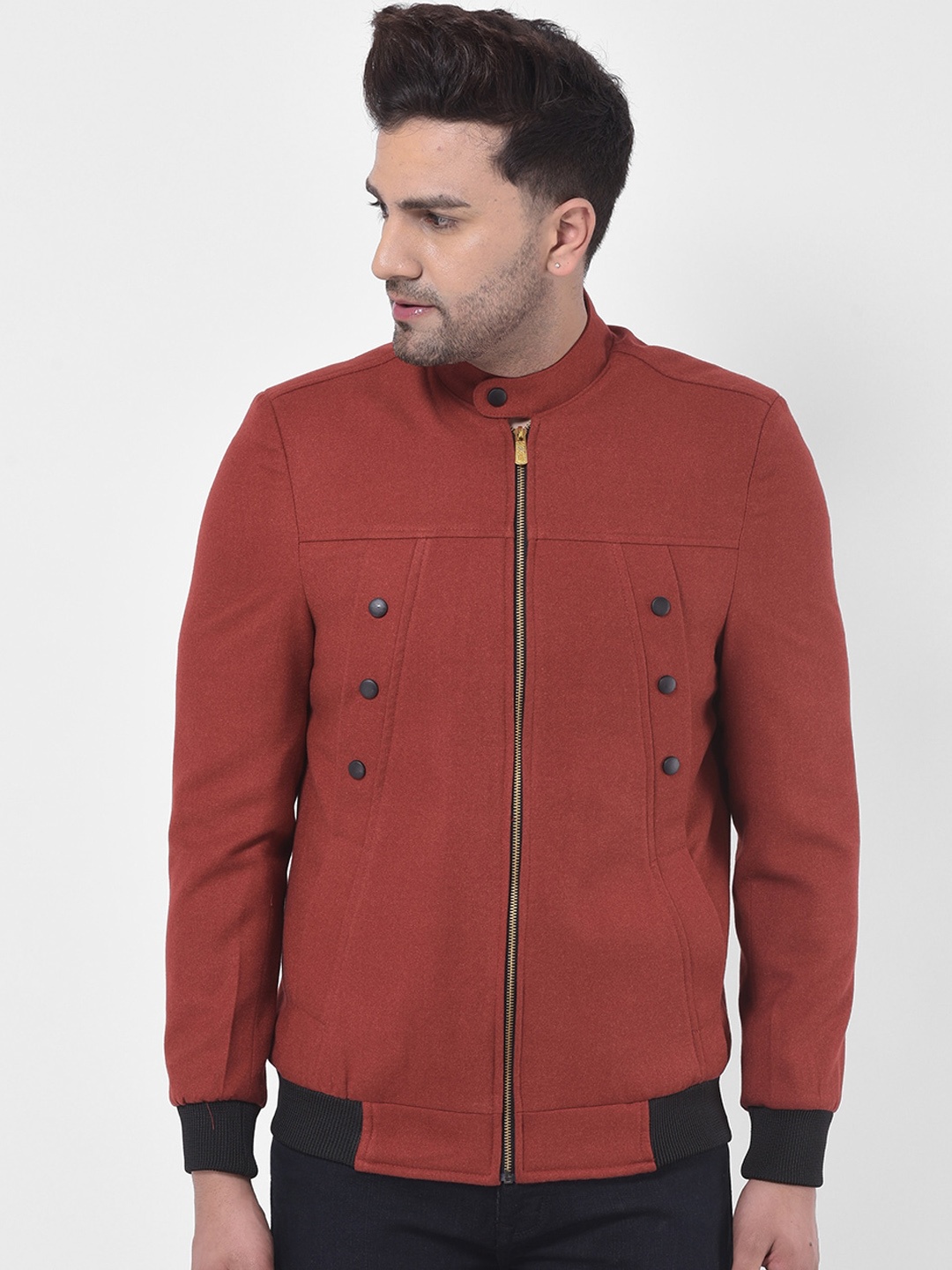 

LUXURAZI Men Solid Long Sleeves Bomber Jacket, Rust