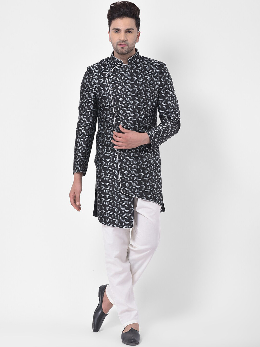 

LUXURAZI Men Printed Slim Fit Sherwani Set, Black