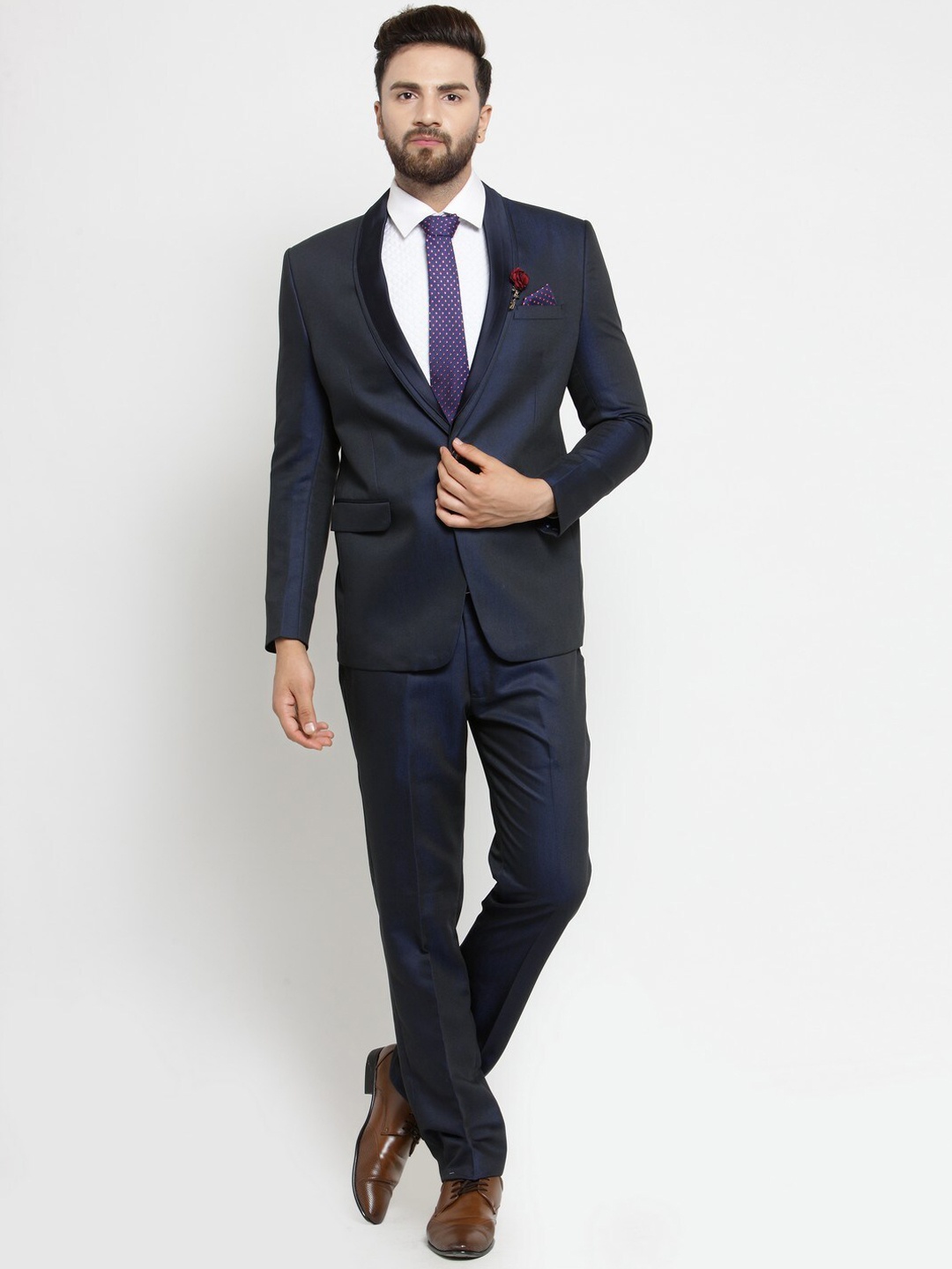 

LUXURAZI Men Slim-Fit Single-Breasted 3-Piece Tuxedo Suit, Blue