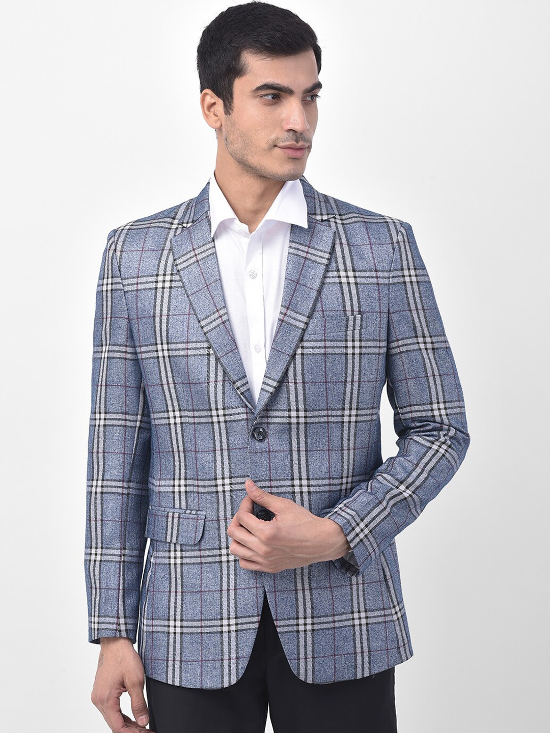 

LUXURAZI Men Checked Tailored-Fit Single-Breasted Blazer, Blue