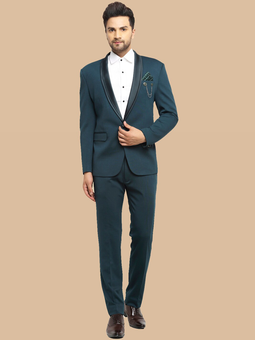 

LUXURAZI Men Single-Breasted Slim-Fit Two-Piece Suit, Green