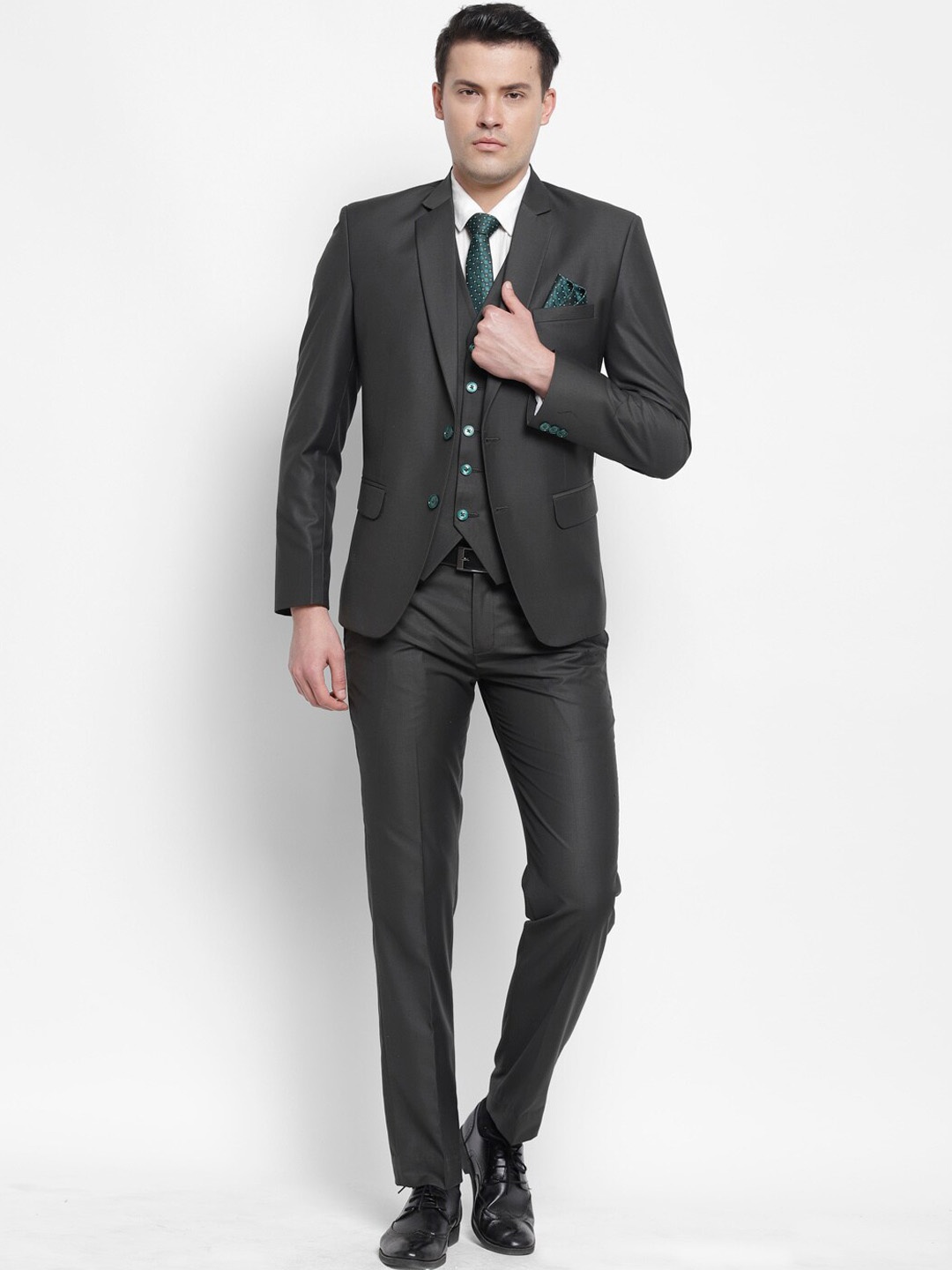 

LUXURAZI Men Single-Breasted Slim-Fit Three-Piece Formal Suit, Green