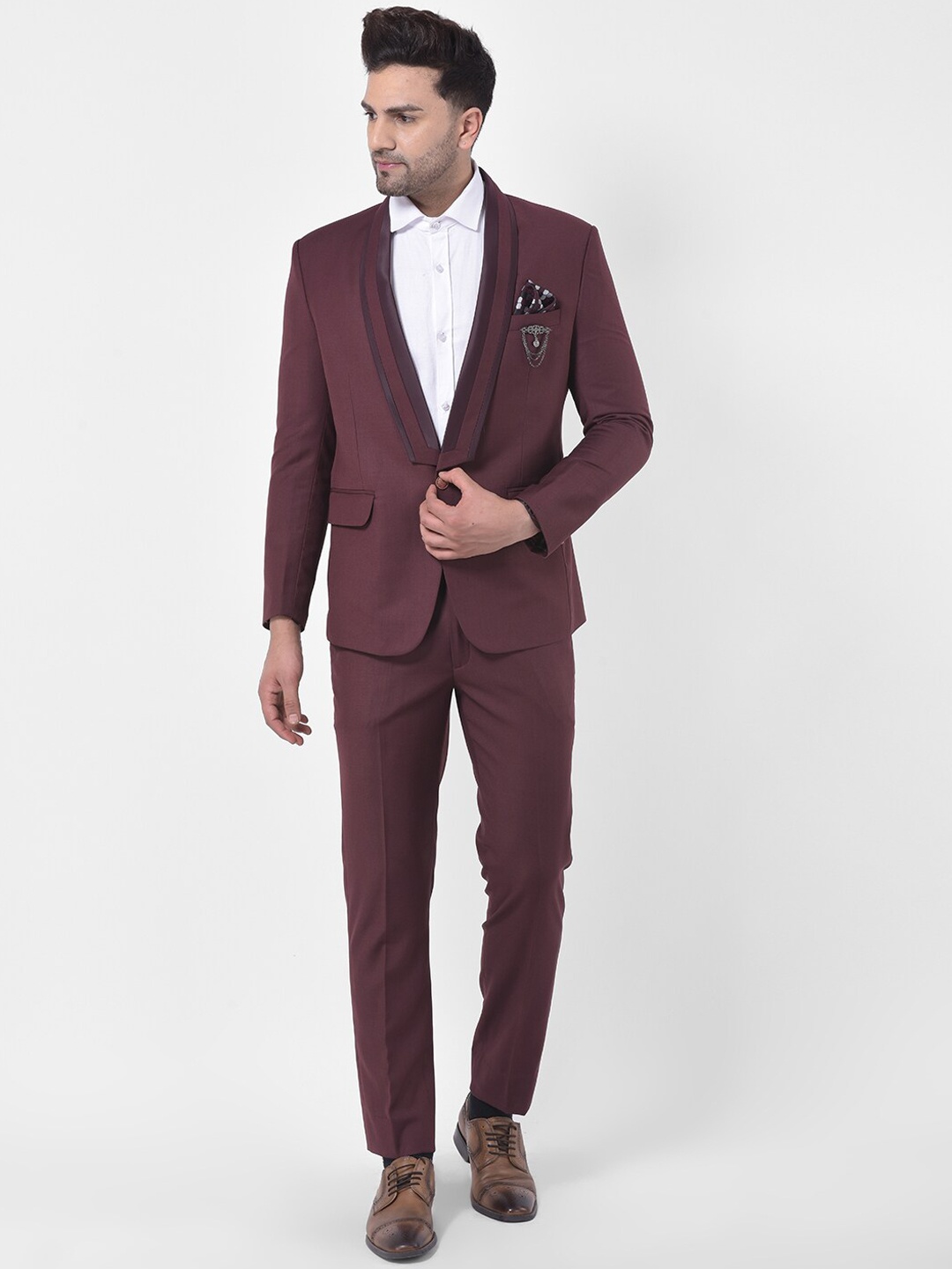 

LUXURAZI Men Single-Breasted Slim-Fit Formal Suit, Burgundy