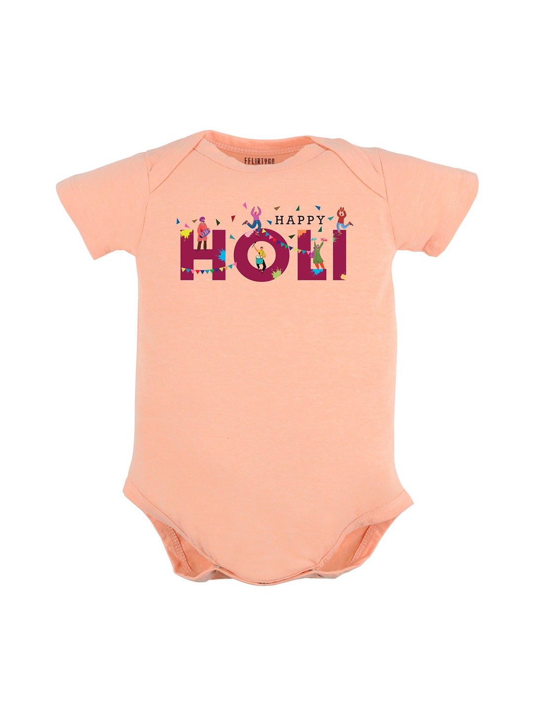 

FFLIRTYGO Kids Printed Pure Cotton Romper, Peach