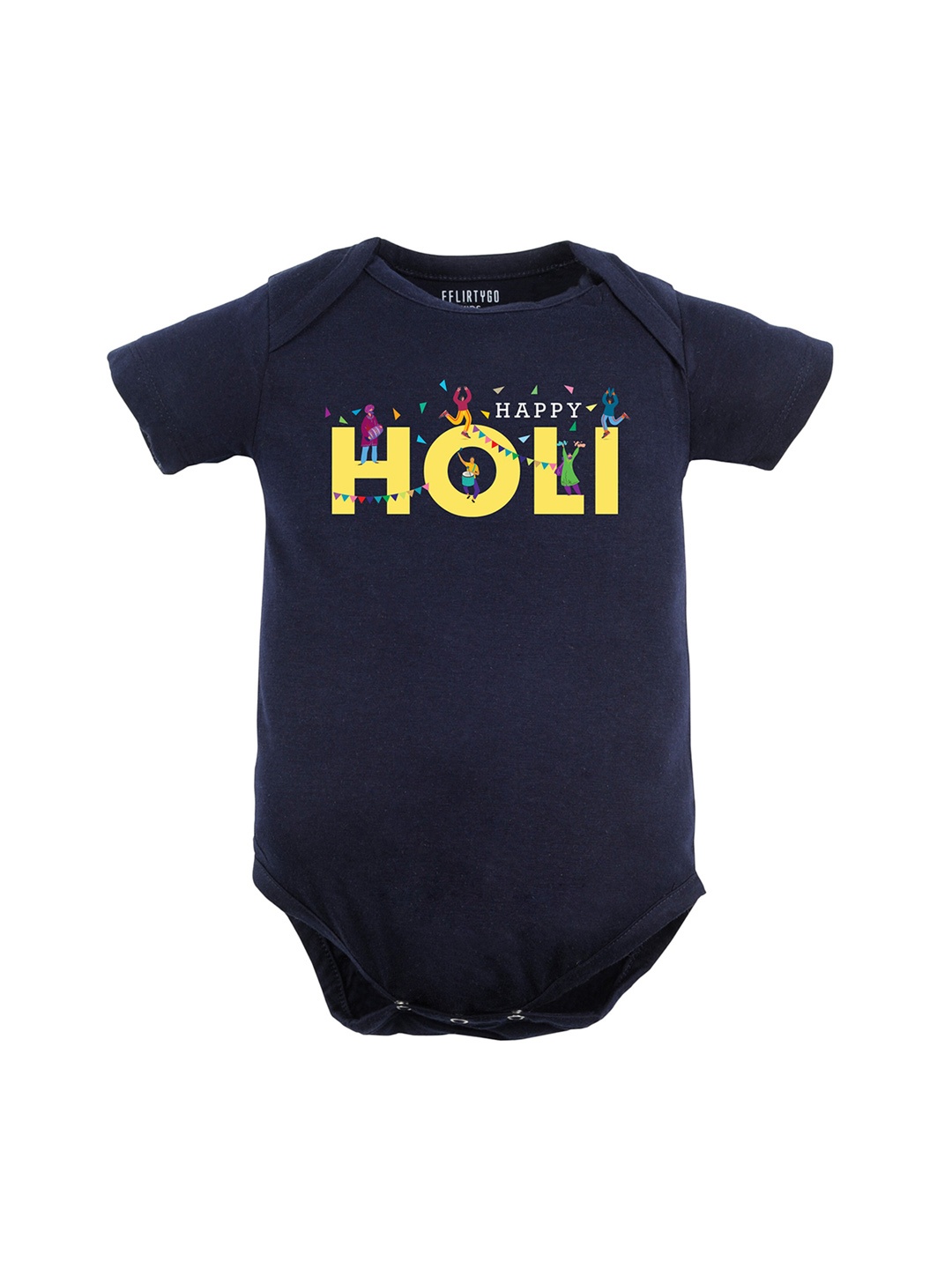 

FFLIRTYGO Infants Holi Printed Pure Cotton Bodysuit, Navy blue