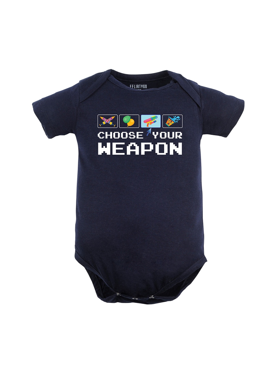 

FFLIRTYGO Infants Holi Printed Pure Cotton Bodysuit, Navy blue