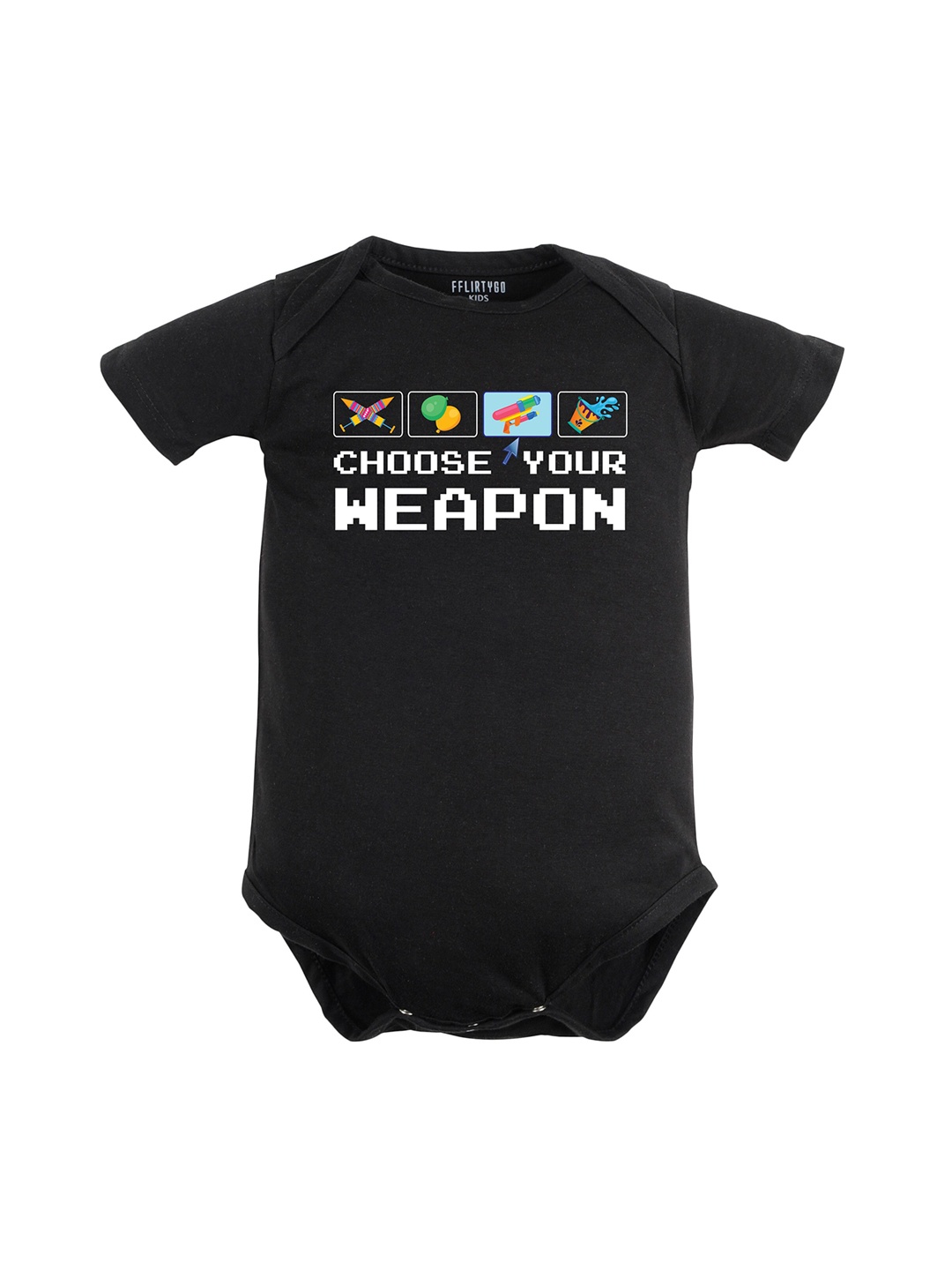 

FFLIRTYGO Infants Typography Printed Pure Cotton Bodysuit, Black