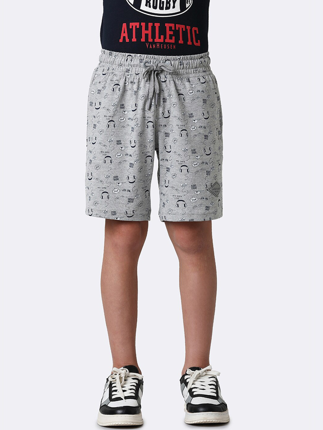 

Van Heusen Boys Printed Cotton High-Rise Sports Shorts, Grey