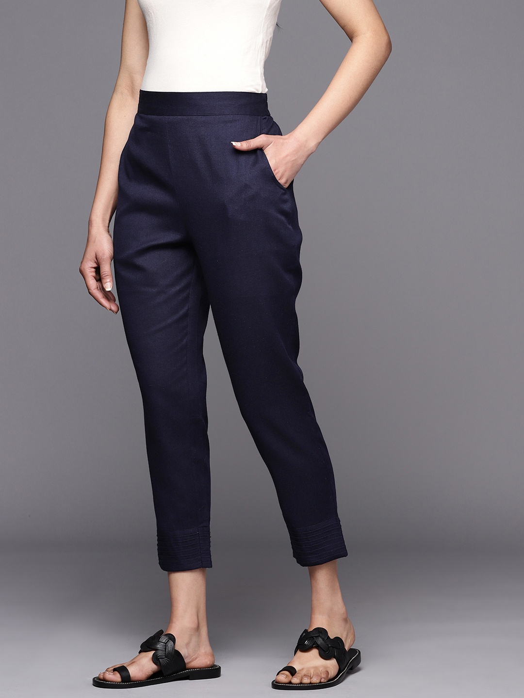 

Libas Relaxed Straight Leg Cotton Trousers, Navy blue