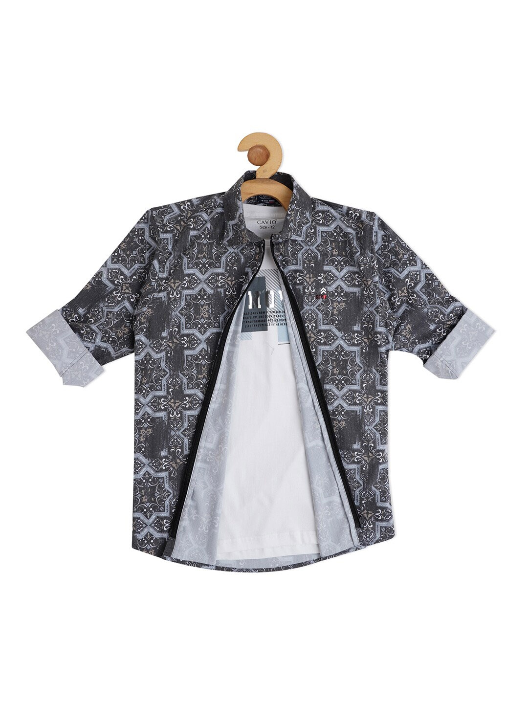 

CAVIO Boys Printed Casual Cotton Shirt & T-Shirt, Grey