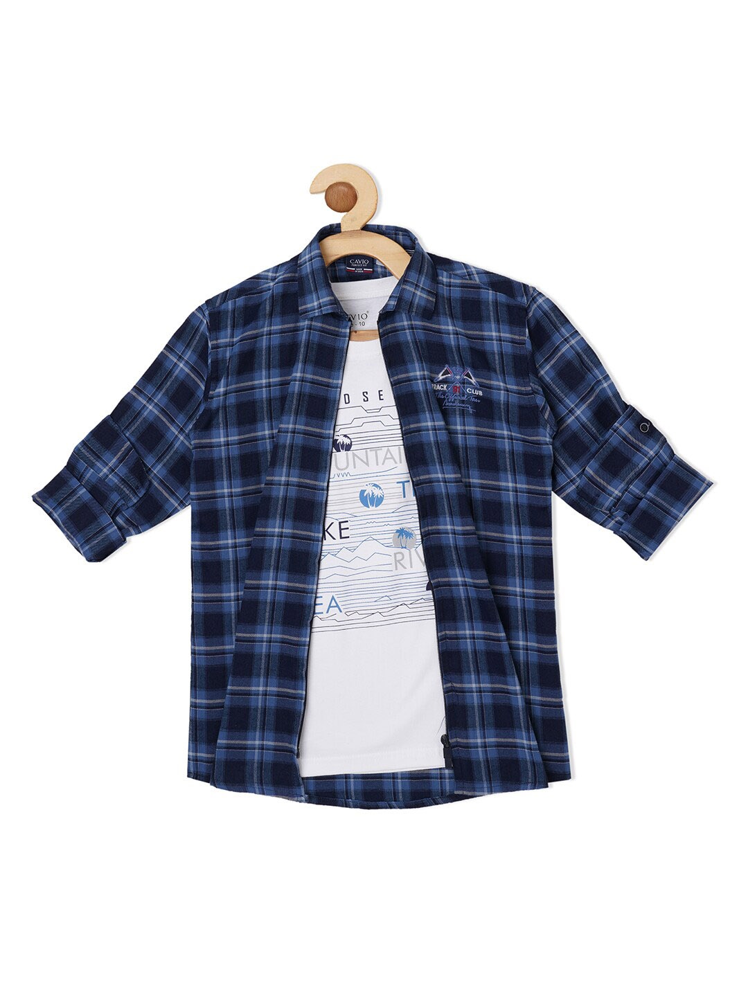 

CAVIO Boys Comfort Tartan Checked Casual Cotton Shirt with T-Shirt, Navy blue