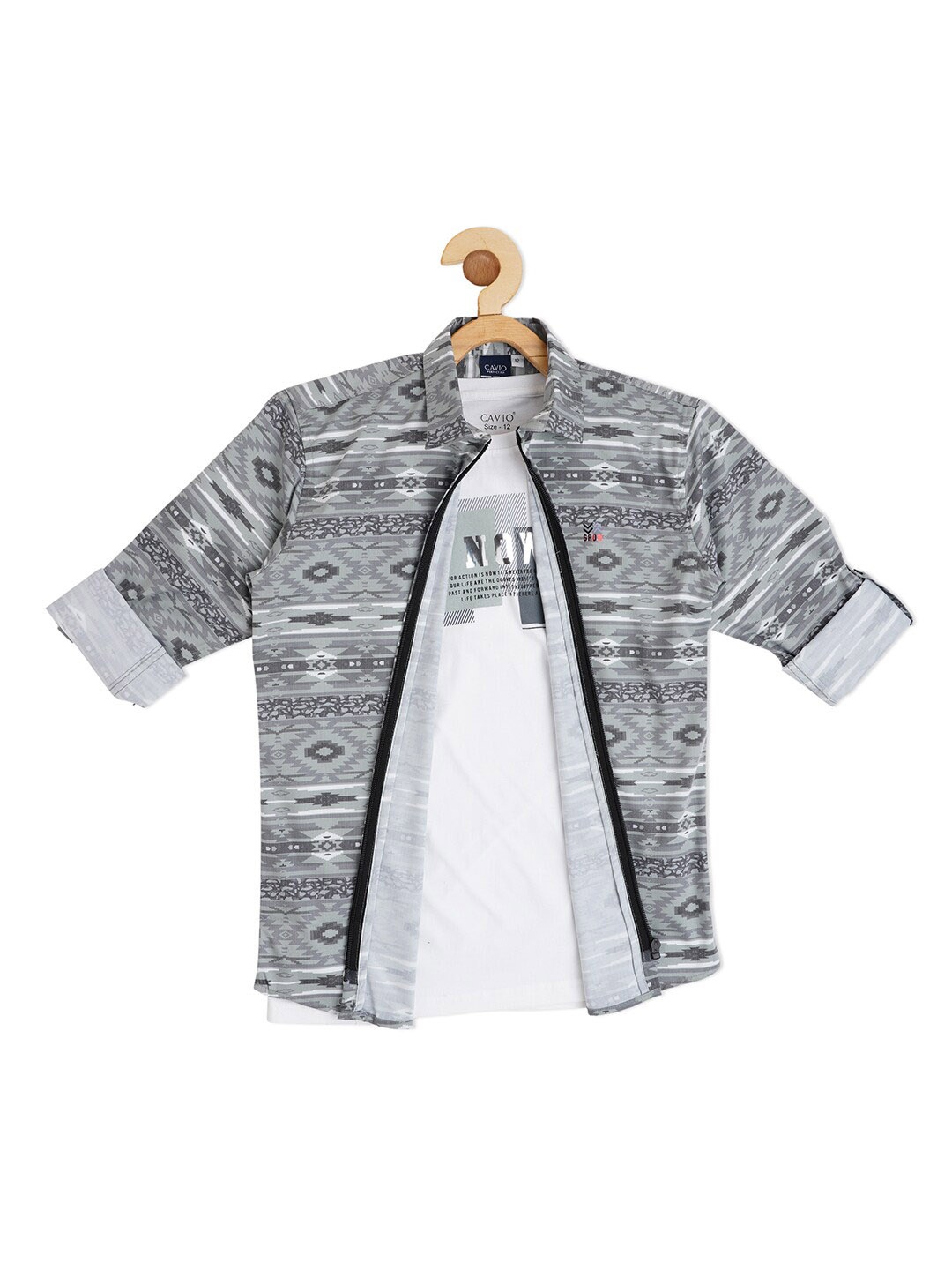 

Cavio Boys Printed Cotton Casual Shirt & T-Shirt, Green