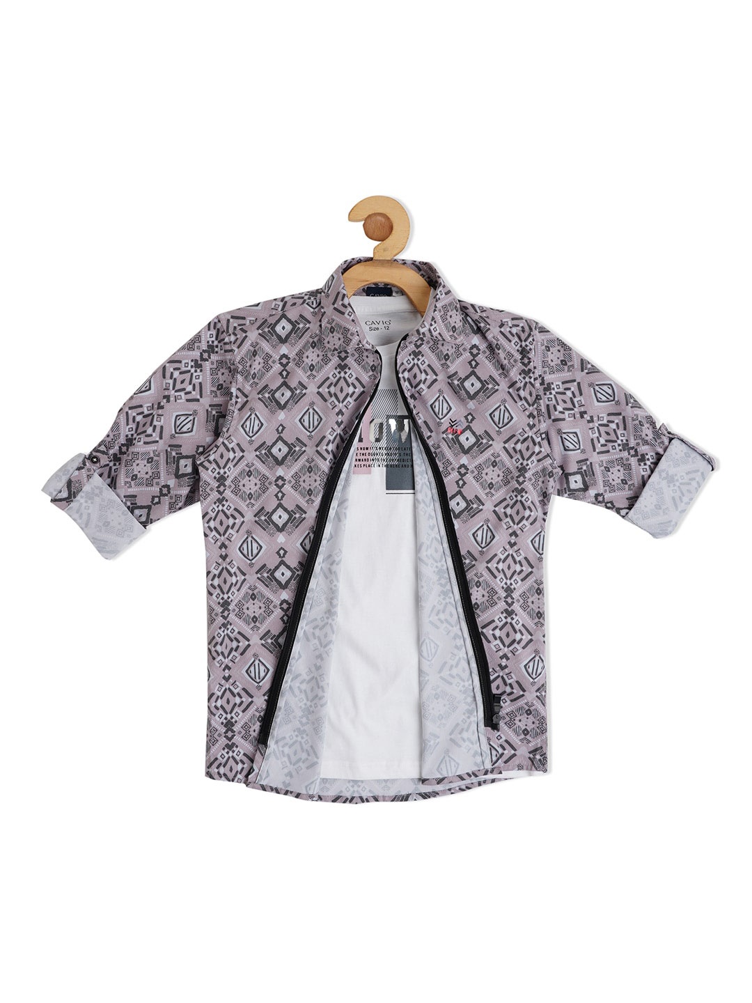 Cavio Boys Printed Casual Cotton Shirt & T-Shirt, Pink