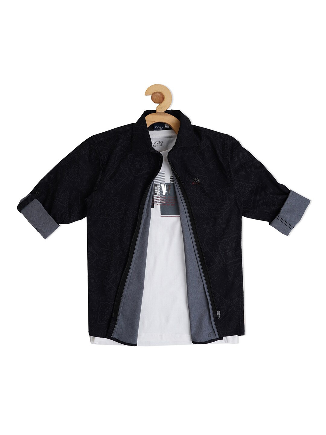 

CAVIO Boys Casual Cotton Shirt & T-Shirt, Black