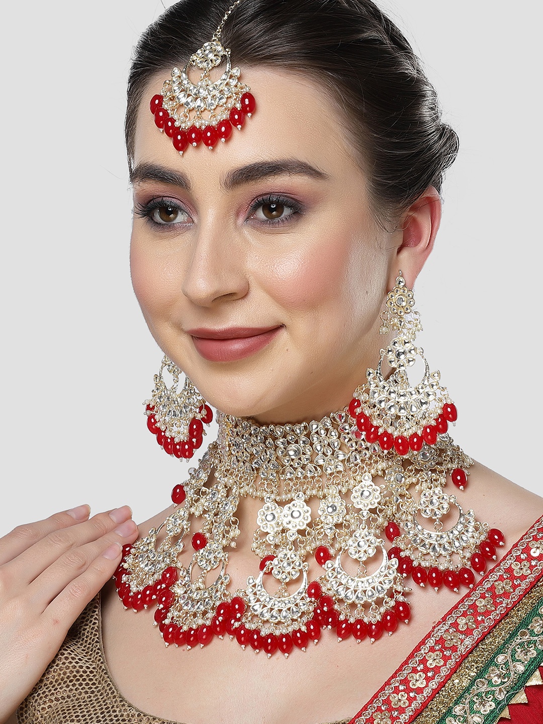

KARATCART Gold-Plated Tumble & Kundan-Studded Jewellery Set